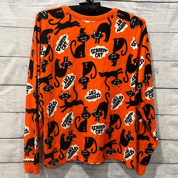 Scaredy Cat Halloween Pajamas 2 piece set. Black and Orange XL top/3XL bottoms. - Picture 4 of 13